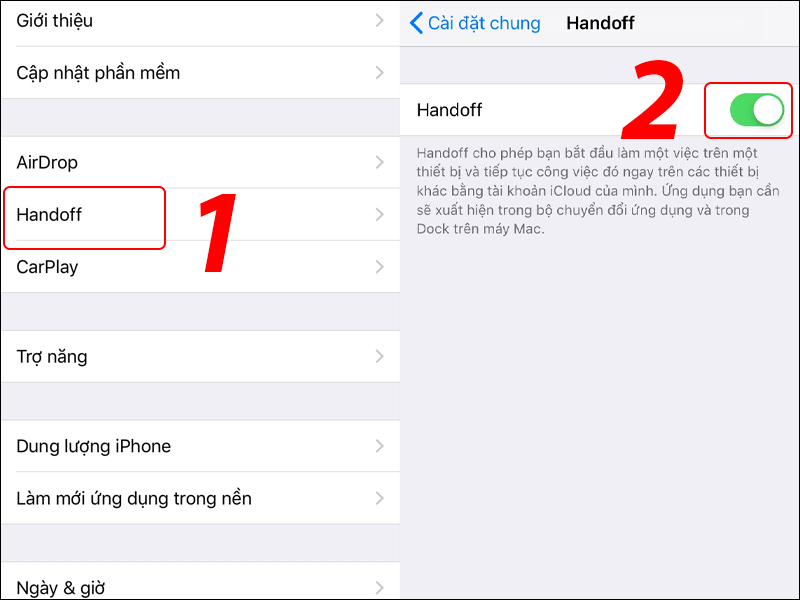 Hướng dẫn bật Handoff